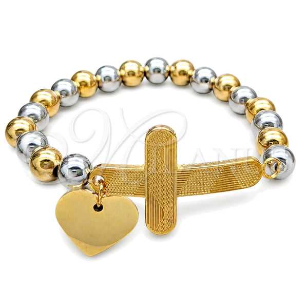 Pulsera Elegante 03.116.0072.08 Acero Inoxidable, Diseño de Cruz y Corazón, con Multicolor Perla, Pulido, Dos Tonos (01 MM Thickness, 1 Inches Length)