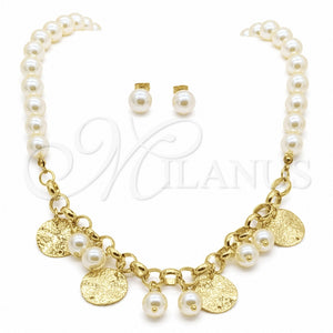 Collar, Pulsera y Dije 06.116.0181 Acero Inoxidable, Diseño de Bola, con Perla Blanca, Pulido, Tono Dorado