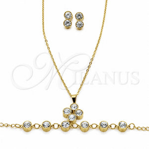 Collar, Pulsera y Dije 06.116.0182 Acero Inoxidable, con Blanca Cristal, Pulido, Tono Dorado