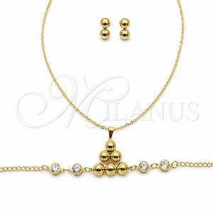 Collar, Pulsera y Dije 06.116.0183 Acero Inoxidable, Diseño de Bola, con Blanca Cristal, Pulido, Tono Dorado