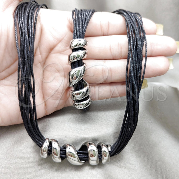Collar y Pulsera 06.116.0185 Acero Inoxidable, Cuero Negro, Rodinado