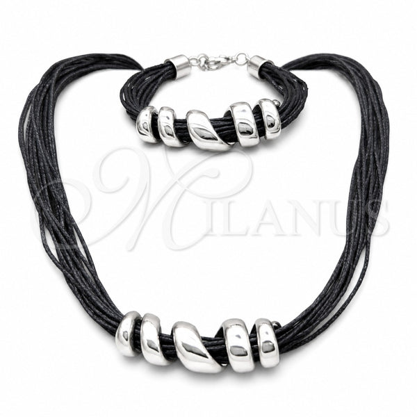 Collar y Pulsera 06.116.0185 Acero Inoxidable, Cuero Negro, Rodinado