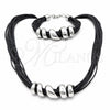 Collar y Pulsera 06.116.0185 Acero Inoxidable, Cuero Negro, Rodinado