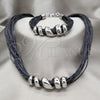 Collar y Pulsera 06.116.0185 Acero Inoxidable, Cuero Negro, Rodinado