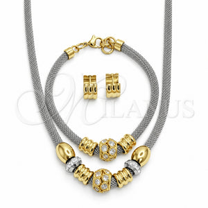 Collar, Pulsera y Dije 06.116.0186 Acero Inoxidable, con Zirconia Cubica Blanca y Cristal Blanca, Pulido, Dos Tonos