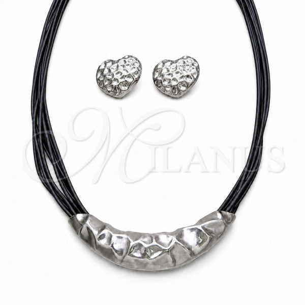 Collar y Dije 06.116.0187 Acero Inoxidable, Diseño de Corazón, Cuero Negro, Rodinado