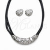 Collar y Dije 06.116.0187 Acero Inoxidable, Diseño de Corazón, Cuero Negro, Rodinado