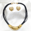 Collar y Dije 06.116.0187.1 Acero Inoxidable, Diseño de Corazón, Cuero Negro, Tono Dorado