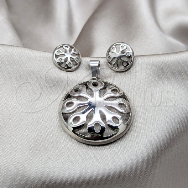 Collar y Dije 06.116.0193 Acero Inoxidable, Diseño de Flor, Pulido, Rodinado Negro