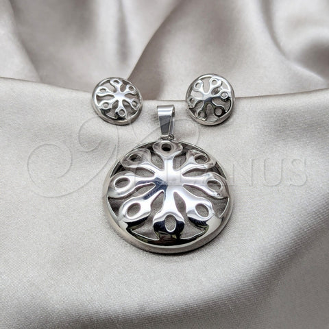 Collar y Dije 06.116.0193 Acero Inoxidable, Diseño de Flor, Pulido, Rodinado Negro