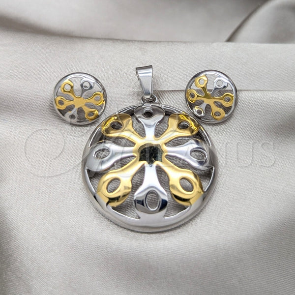 Collar y Dije 06.116.0193.1 Acero Inoxidable, Diseño de Flor, Pulido, Dos Tonos