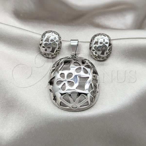 Collar y Dije 06.116.0195 Acero Inoxidable, Diseño de Flor, Pulido, Dos Tonos