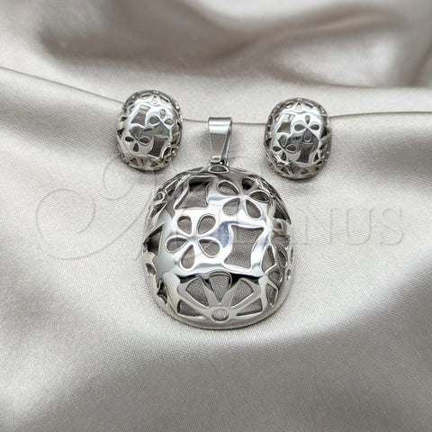 Collar y Dije 06.116.0195 Acero Inoxidable, Diseño de Flor, Pulido, Dos Tonos
