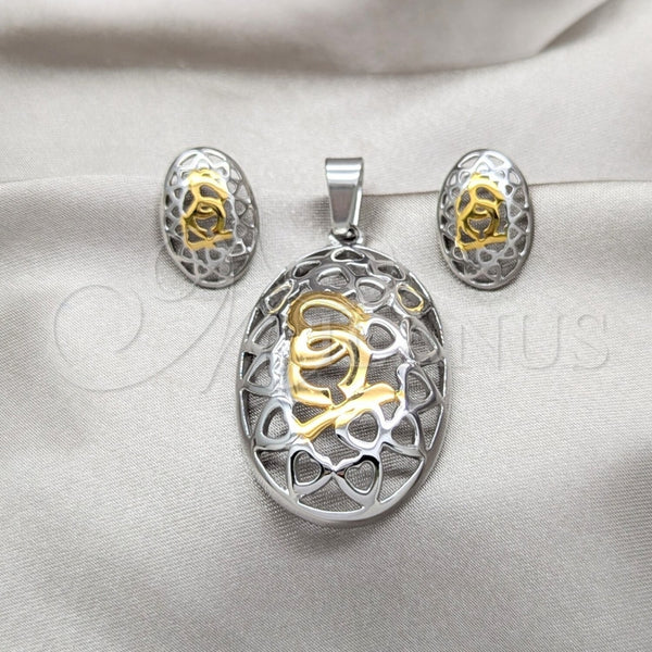 Collar y Dije 06.116.0197 Acero Inoxidable, Diseño de Corazón, Pulido, Dos Tonos