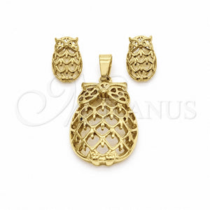Collar y Dije 06.116.0199.1 Acero Inoxidable, Diseño de Búho, Pulido, Tono Dorado
