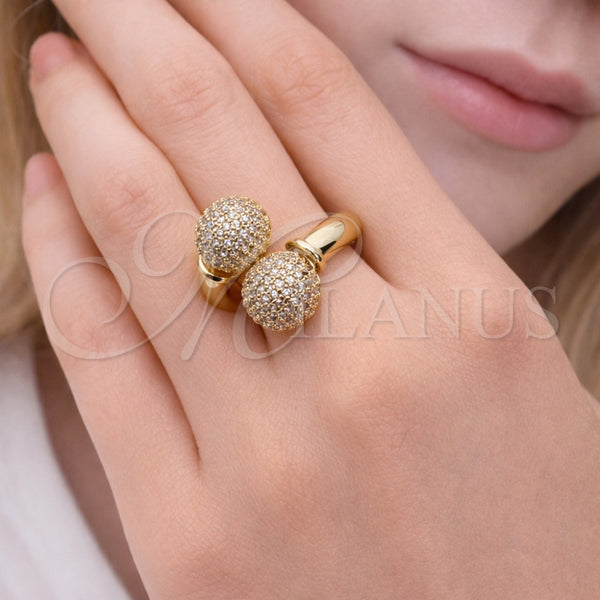 Anillo Multi Piedra 01.283.0058 Oro Laminado, Diseño de Bola, con Blanca Zirconia Cubica, Pulido, Tono Dorado (One size fits all)