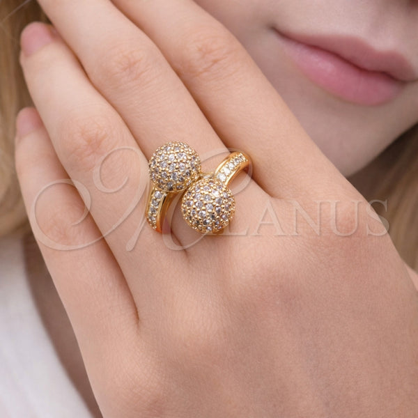 Anillo Multi Piedra 01.283.0059 Oro Laminado, Diseño de Bola, con Blanca Zirconia Cubica, Pulido, Tono Dorado (One size fits all)
