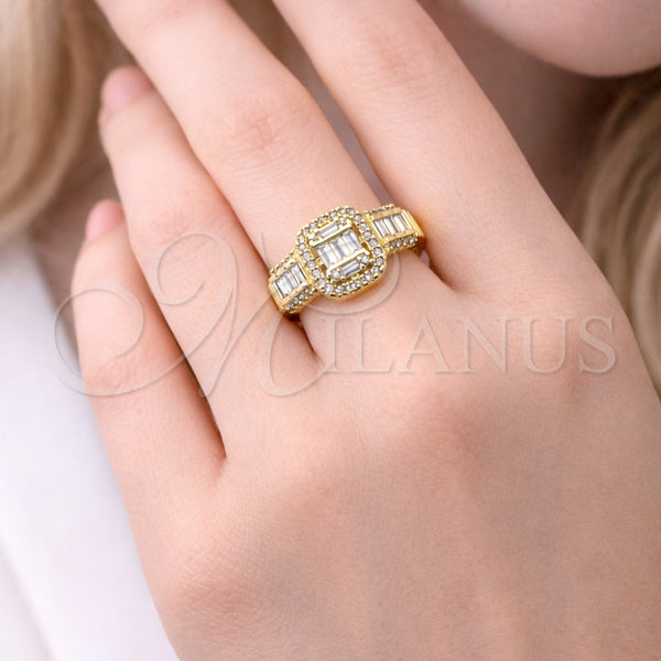 Anillo Multi Piedra 01.283.0061 Oro Laminado, Diseño de Baguette y Cluster, con Blanca Zirconia Cubica and Blanca Micro Pave, Pulido, Tono Dorado (One size fits all)