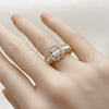 Anillo Multi Piedra 01.283.0061 Oro Laminado, Diseño de Baguette y Cluster, con Blanca Zirconia Cubica and Blanca Micro Pave, Pulido, Tono Dorado (One size fits all)