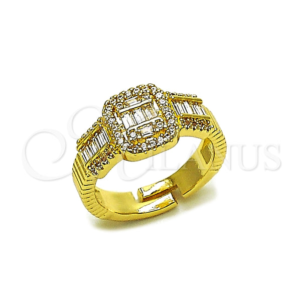 Anillo Multi Piedra 01.283.0061 Oro Laminado, Diseño de Baguette y Cluster, con Blanca Zirconia Cubica and Blanca Micro Pave, Pulido, Tono Dorado (One size fits all)