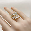 Anillo Multi Piedra 01.283.0065 Oro Laminado, Diseño de Flor y Baguette, con Blanca Zirconia Cubica, Pulido, Tono Dorado (One size fits all)
