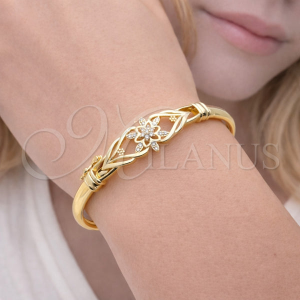 Aro Individual 07.237.0007.04 Oro Laminado, Diseño de Flor, con Blanca Zirconia Cubica, Pulido, Tono Dorado (Thickness, Size 4 (2.25 Diameter))