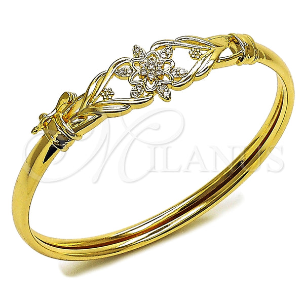Aro Individual 07.237.0007.04 Oro Laminado, Diseño de Flor, con Blanca Zirconia Cubica, Pulido, Tono Dorado (Thickness, Size 4 (2.25 Diameter))