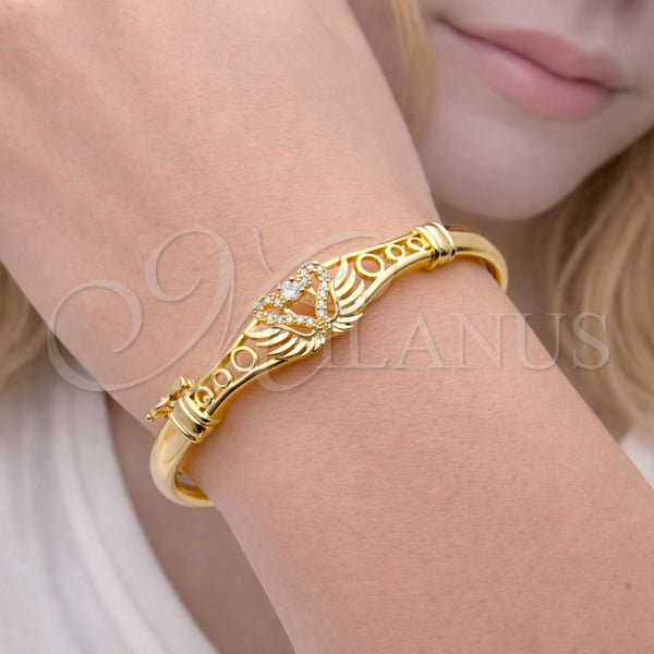 Aro Individual 07.237.0008.04 Oro Laminado, Diseño de Cisne, con Blanca Zirconia Cubica, Pulido, Tono Dorado (Thickness, Size 4 (2.25 Diameter))