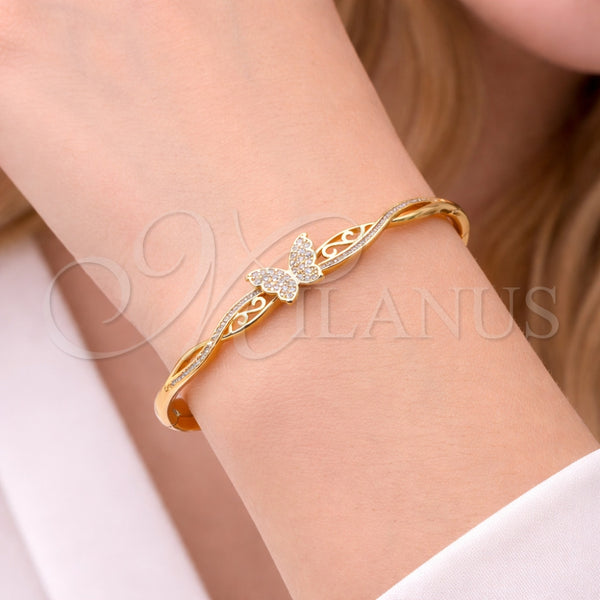Aro Individual 07.237.0009.04 Oro Laminado, Diseño de Mariposa, con Blanca Micro Pave, Pulido, Tono Dorado (Thickness, Size 4 (2.25 Diameter))