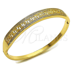 Aro Individual 07.237.0011.04 Oro Laminado, Diseño de Llave Griega, con Micro Pave Blanca, Pulido, Tono Dorado (Grosor 09.2 MM, Talla 4 (2,25 de Diámetro))
