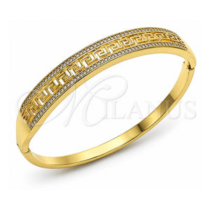 Aro Individual 07.237.0011.04 Oro Laminado, Diseño de Llave Griega, con Micro Pave Blanca, Pulido, Tono Dorado (Grosor 09.2 MM, Talla 4 (2,25 de Diámetro))