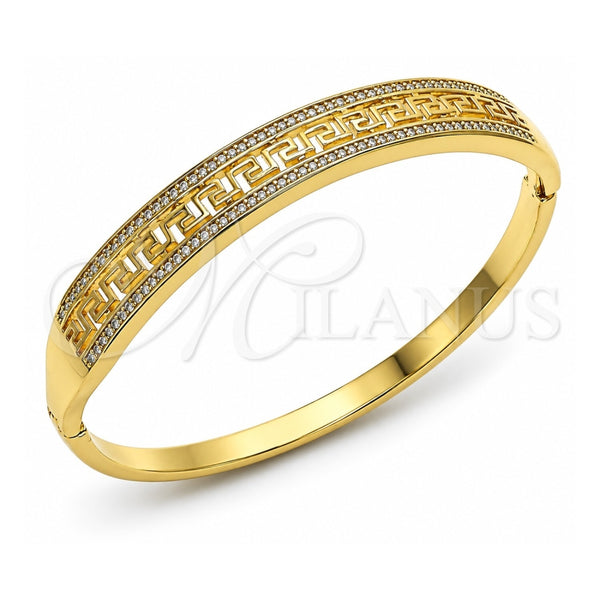 Aro Individual 07.237.0011.04 Oro Laminado, Diseño de Llave Griega, con Micro Pave Blanca, Pulido, Tono Dorado (Grosor 09.2 MM, Talla 4 (2,25 de Diámetro))
