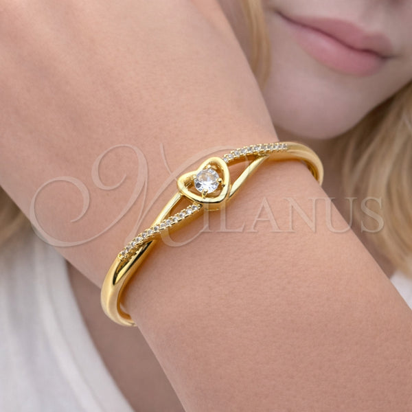 Aro Individual 07.237.0012.04 Oro Laminado, Diseño de Corazón y Infinito, con Blanca Zirconia Cubica, Pulido, Tono Dorado (Thickness, Size 4 (2.25 Diameter))