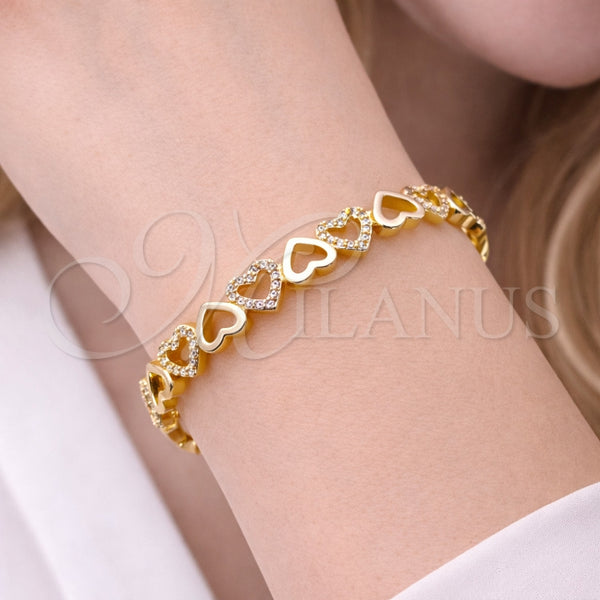 Aro Individual 07.237.0013.04 Oro Laminado, Diseño de Corazón, con Blanca Micro Pave, Pulido, Tono Dorado (07 MM Thickness, Size 4 (2.25 Diameter))