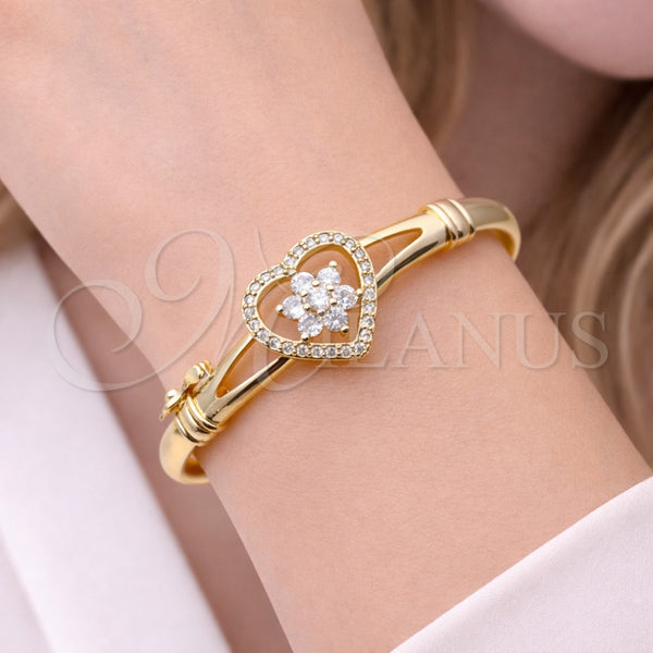 Aro Individual 07.237.0015.04 Oro Laminado, Diseño de Corazón y Flor, con Blanca Zirconia Cubica, Pulido, Tono Dorado (Thickness, Size 4 (2.25 Diameter))
