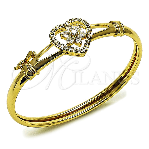 Aro Individual 07.237.0015.04 Oro Laminado, Diseño de Corazón y Flor, con Blanca Zirconia Cubica, Pulido, Tono Dorado (Thickness, Size 4 (2.25 Diameter))