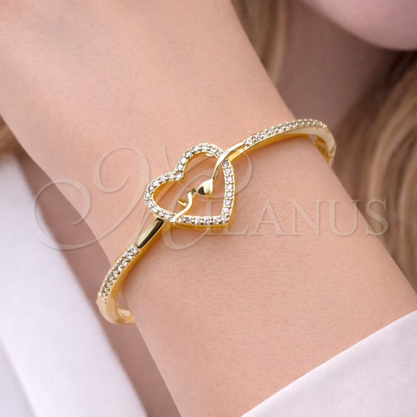 Aro Individual 07.237.0017.04 Oro Laminado, Diseño de Corazón, con Blanca Zirconia Cubica, Pulido, Tono Dorado (Thickness, Size 4 (2.25 Diameter))
