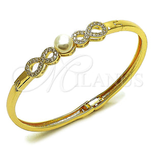 Aro Individual 07.237.0018.05 Oro Laminado, Diseño de Infinito y Bola, con Blanca Zirconia Cubica and Marfil Perla, Pulido, Tono Dorado (Thickness, Size 5 (2.50 Diameter))
