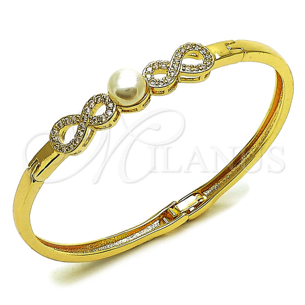 Aro Individual 07.237.0018.05 Oro Laminado, Diseño de Infinito y Bola, con Blanca Zirconia Cubica and Marfil Perla, Pulido, Tono Dorado (Thickness, Size 5 (2.50 Diameter))