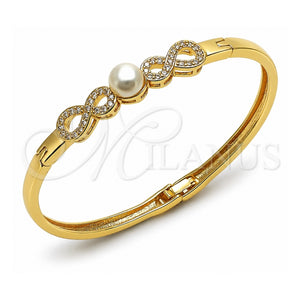 Aro Individual 07.237.0018.05 Oro Laminado, Diseño de Infinito y Bola, con Zirconia Cubica Blanca y Perla Marfil, Pulido, Tono Dorado (Grosor 07.8 MM, Talla 5 (2,50 de Diámetro))