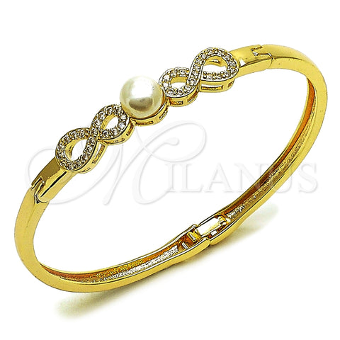 Aro Individual 07.237.0018.05 Oro Laminado, Diseño de Infinito y Bola, con Blanca Zirconia Cubica and Marfil Perla, Pulido, Tono Dorado (Thickness, Size 5 (2.50 Diameter))