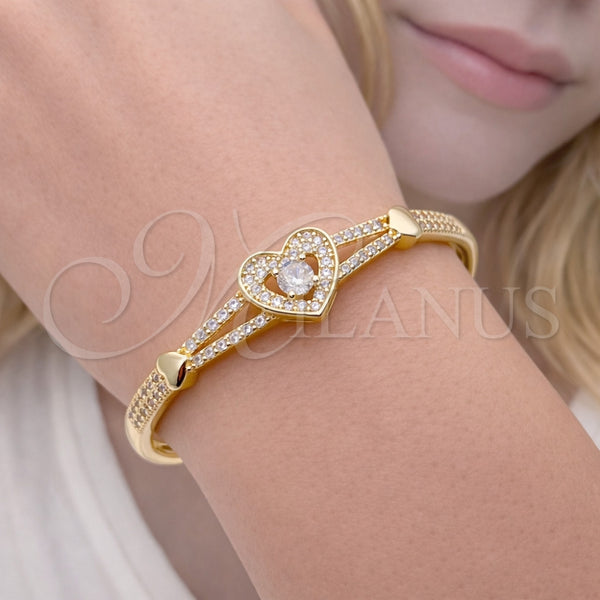 Aro Individual 07.237.0019.04 Oro Laminado, Diseño de Corazón, con Blanca Zirconia Cubica, Pulido, Tono Dorado (13 MM Thickness, Size 4 (2.25 Diameter))