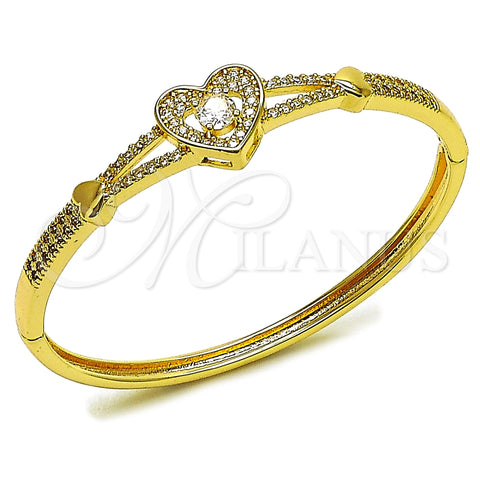 Aro Individual 07.237.0019.04 Oro Laminado, Diseño de Corazón, con Blanca Zirconia Cubica, Pulido, Tono Dorado (13 MM Thickness, Size 4 (2.25 Diameter))