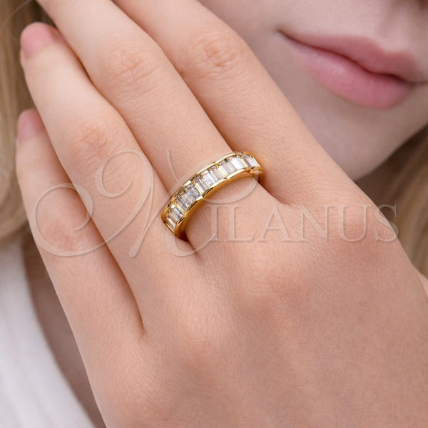 Anillo Multi Piedra 01.213.0077 Oro Laminado, Diseño de Baguette, con Blanca Zirconia Cubica, Pulido, Tono Dorado (One size fits all)