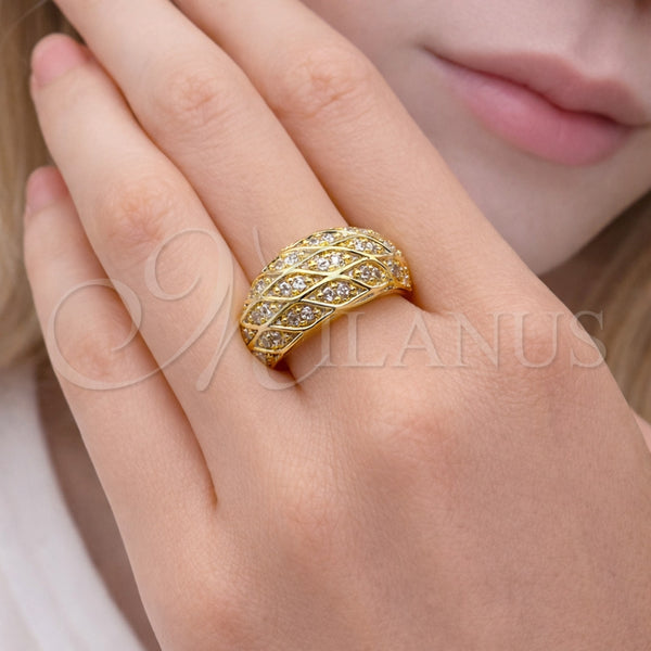 Anillo Multi Piedra 01.213.0078 Oro Laminado, con Blanca Zirconia Cubica, Pulido, Tono Dorado (One size fits all)
