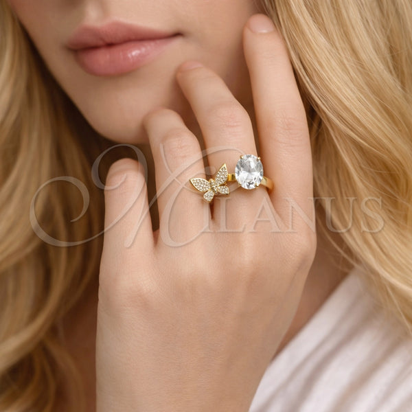 Anillo Multi Piedra 01.213.0079 Oro Laminado, Diseño de Mariposa, con Blanca Zirconia Cubica and Blanca Micro Pave, Pulido, Tono Dorado (One size fits all)