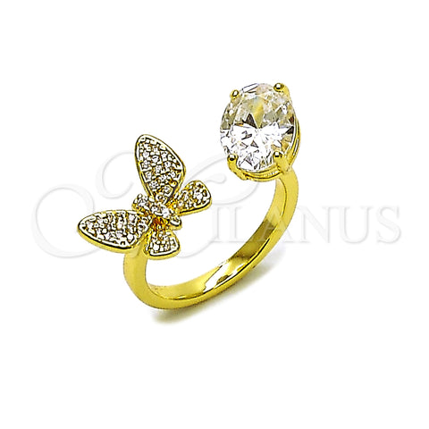 Anillo Multi Piedra 01.213.0079 Oro Laminado, Diseño de Mariposa, con Blanca Zirconia Cubica and Blanca Micro Pave, Pulido, Tono Dorado (One size fits all)