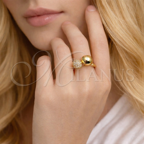 Anillo Multi Piedra 01.213.0080 Oro Laminado, Diseño de Bola, con Blanca Micro Pave, Pulido, Tono Dorado (One size fits all)