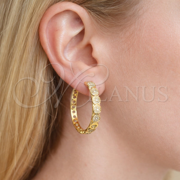 Argolla Huggie 02.237.0065.35 Oro Laminado, con Blanca Micro Pave, Pulido, Tono Dorado