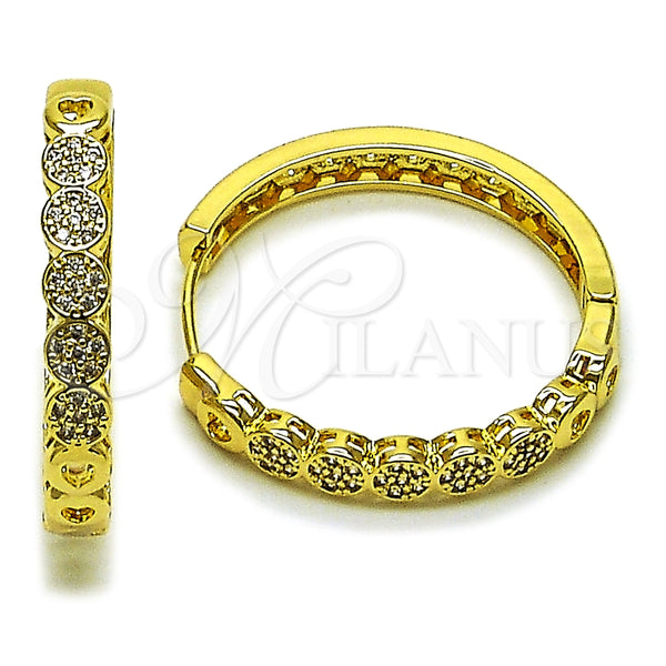 Argolla Huggie 02.237.0065.35 Oro Laminado, con Blanca Micro Pave, Pulido, Tono Dorado